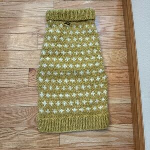 Handmade Cozy Knit Dog Sweater – Mustard & White, Warm Pet Apparel